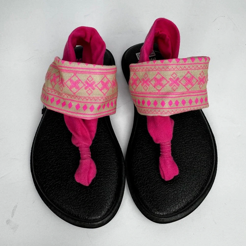 Sanuk Yoga Sling 2 Toddler Sz 9/10 Sandal Black Pink Pattern Made Outta Yoga Mat
